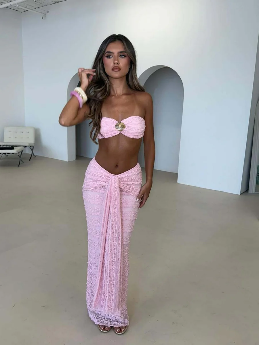 Lace Jacquard Two-piece Swimsuit Set For Vacation And Beach Leisure - Image 4