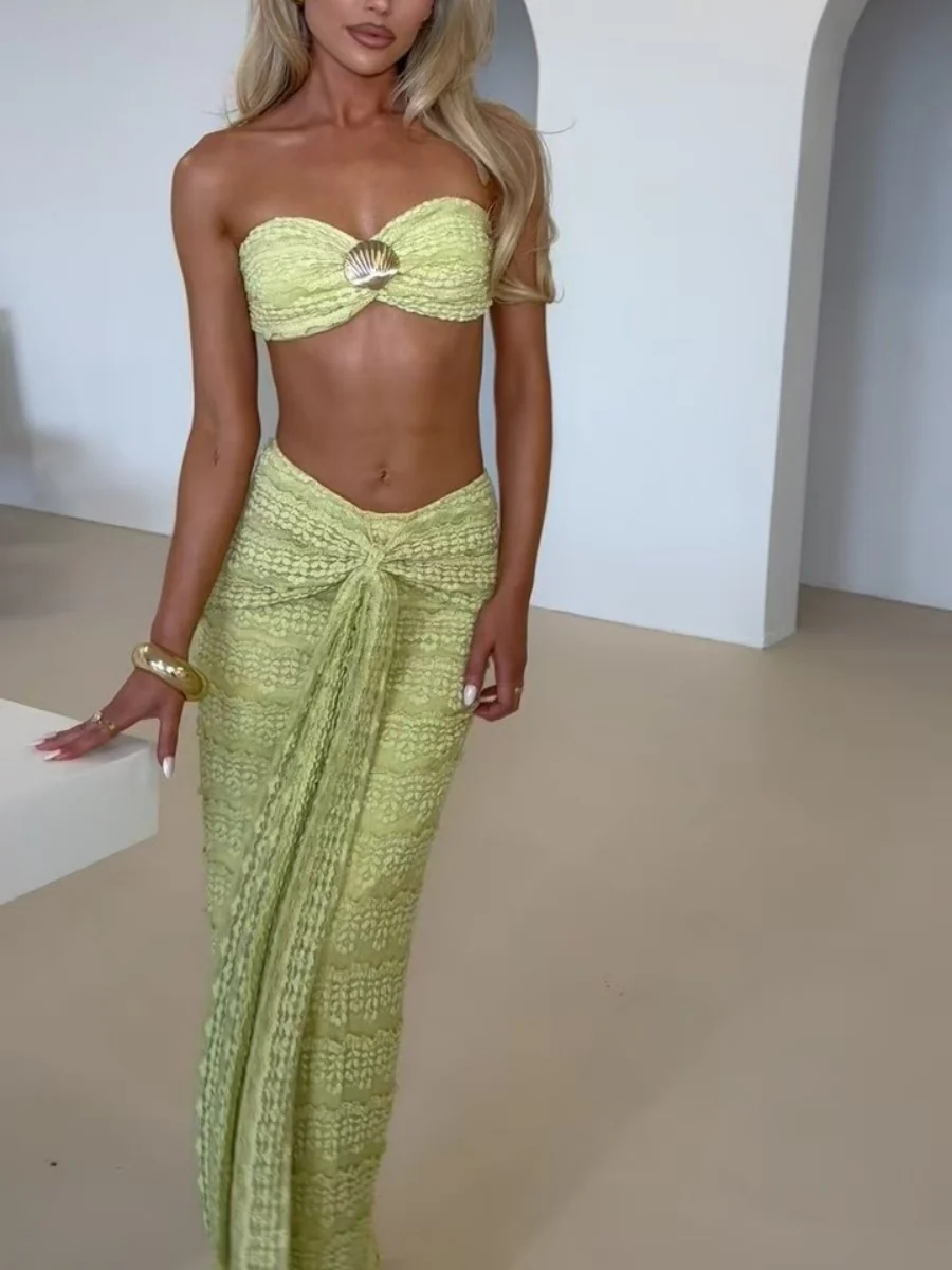 Lace Jacquard Two-piece Swimsuit Set For Vacation And Beach Leisure - Image 6