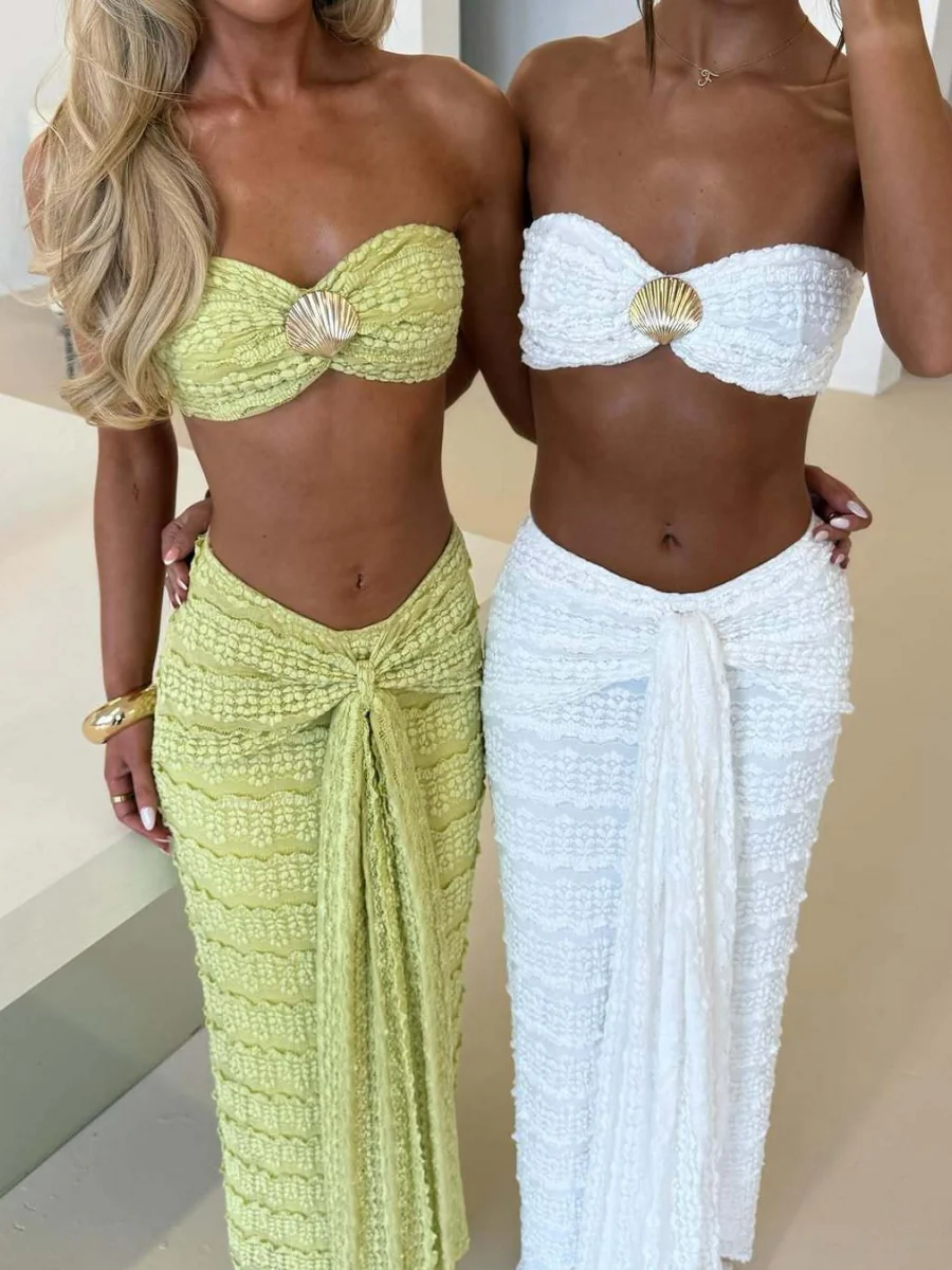 Lace Jacquard Two-piece Swimsuit Set For Vacation And Beach Leisure - Image 8