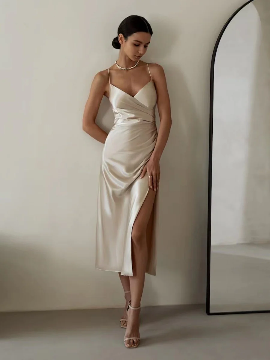 Sexy Backless Slit Halter Midi Dress - Image 2
