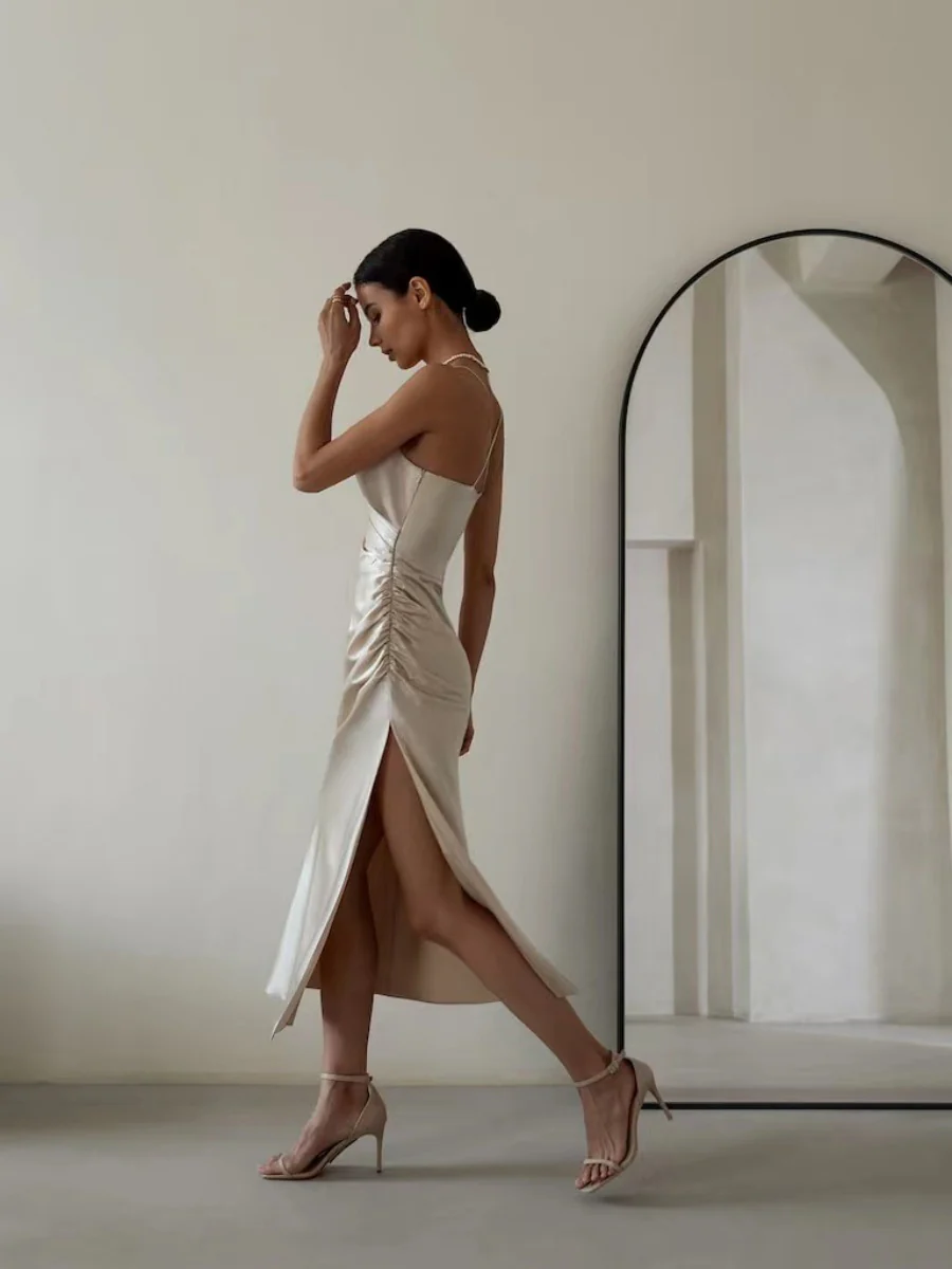 Sexy Backless Slit Halter Midi Dress - Image 3