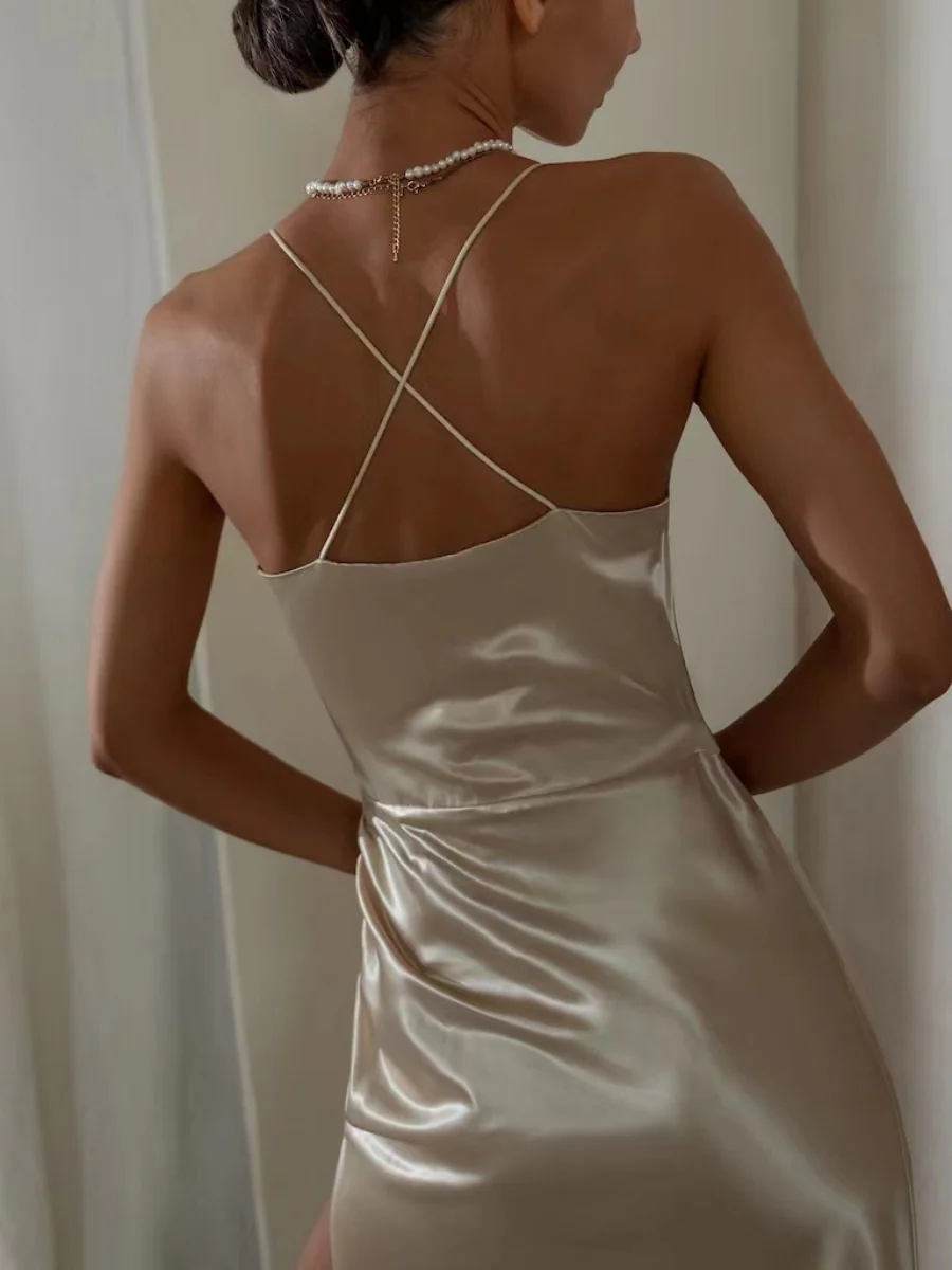 Sexy Backless Slit Halter Midi Dress - Image 5