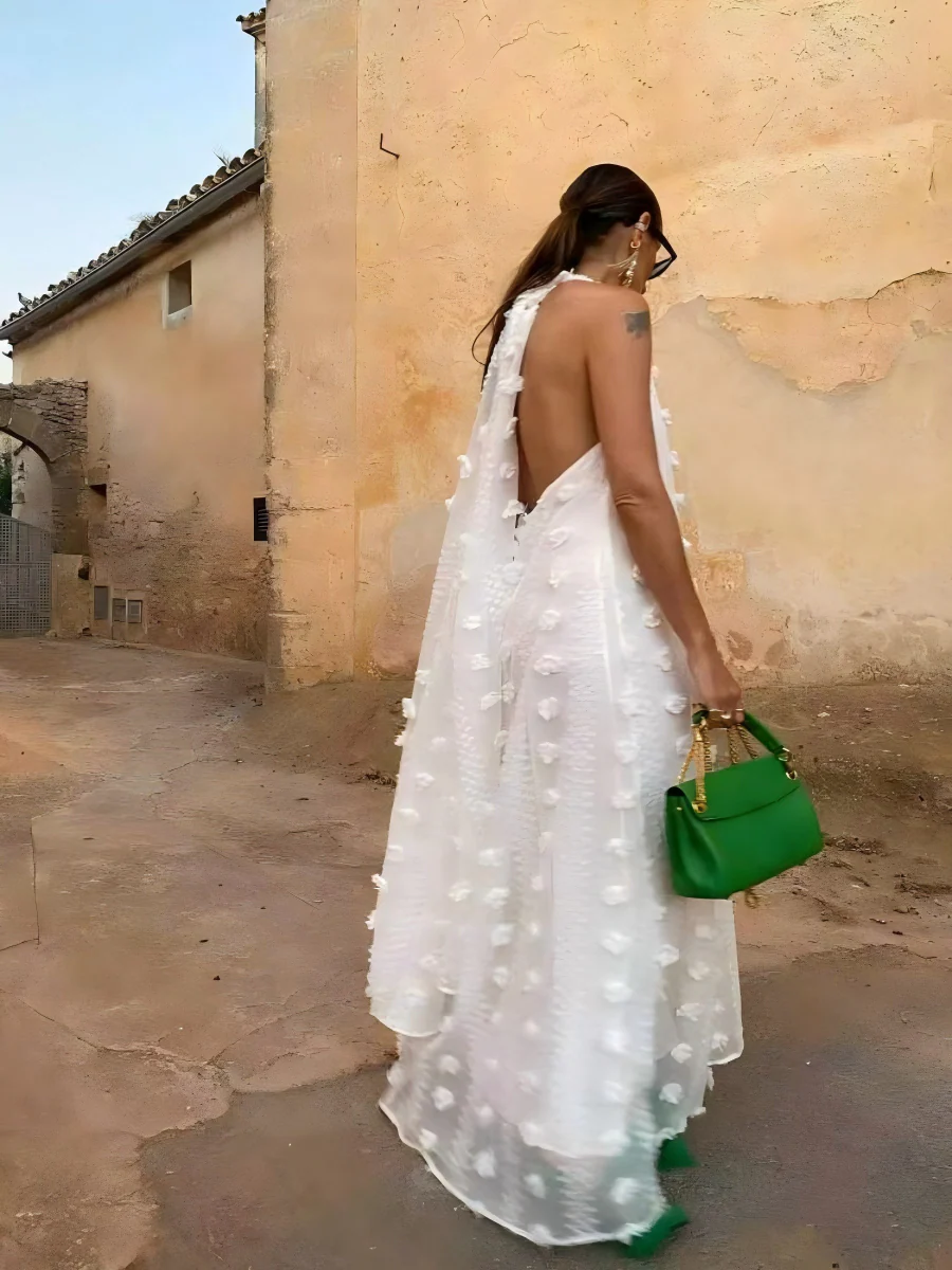Halter-neck V-neck Long Dress With Flowing Ribbons - Image 2