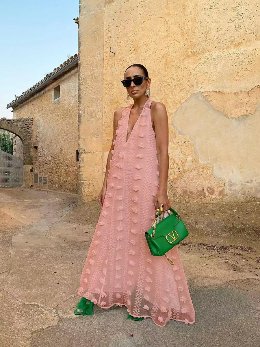 Halter-neck V-neck Long Dress With Flowing Ribbons - Image 8
