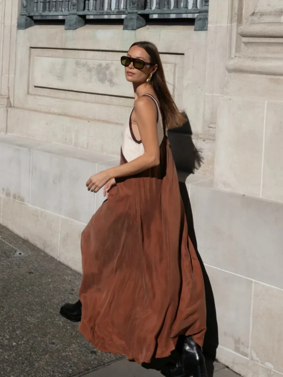 V-neck Sleeveless Color-blocked Maxi Dress - Image 18
