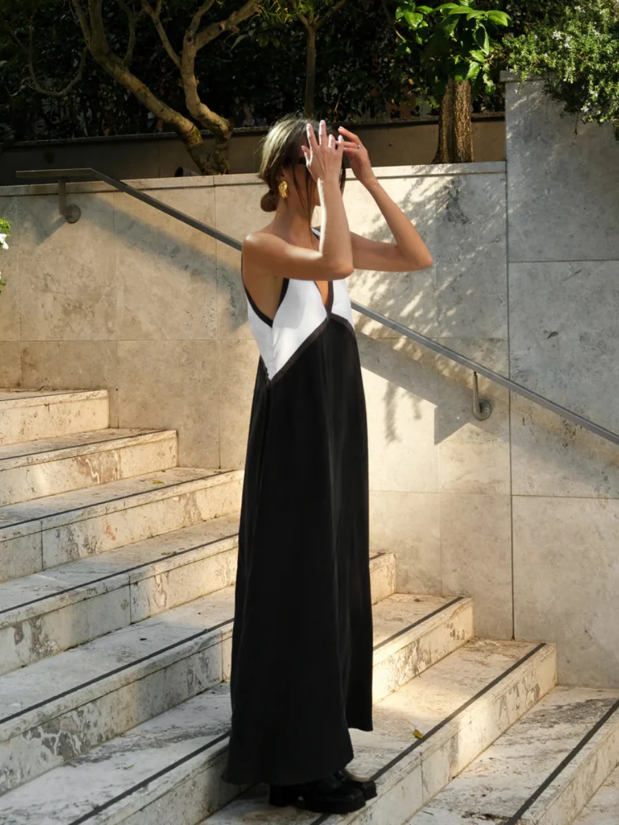 V-neck Sleeveless Color-blocked Maxi Dress - Image 22