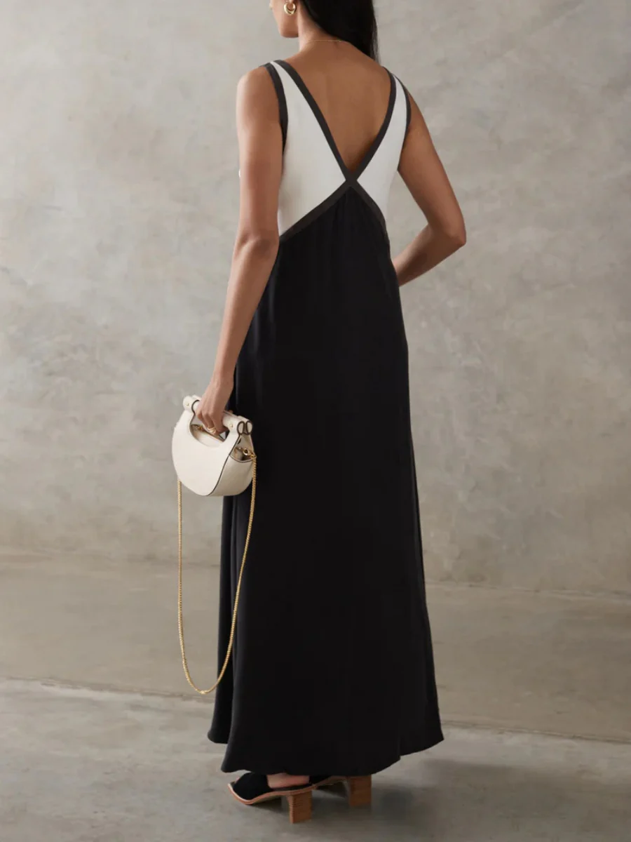 V-neck Sleeveless Color-blocked Maxi Dress - Image 23