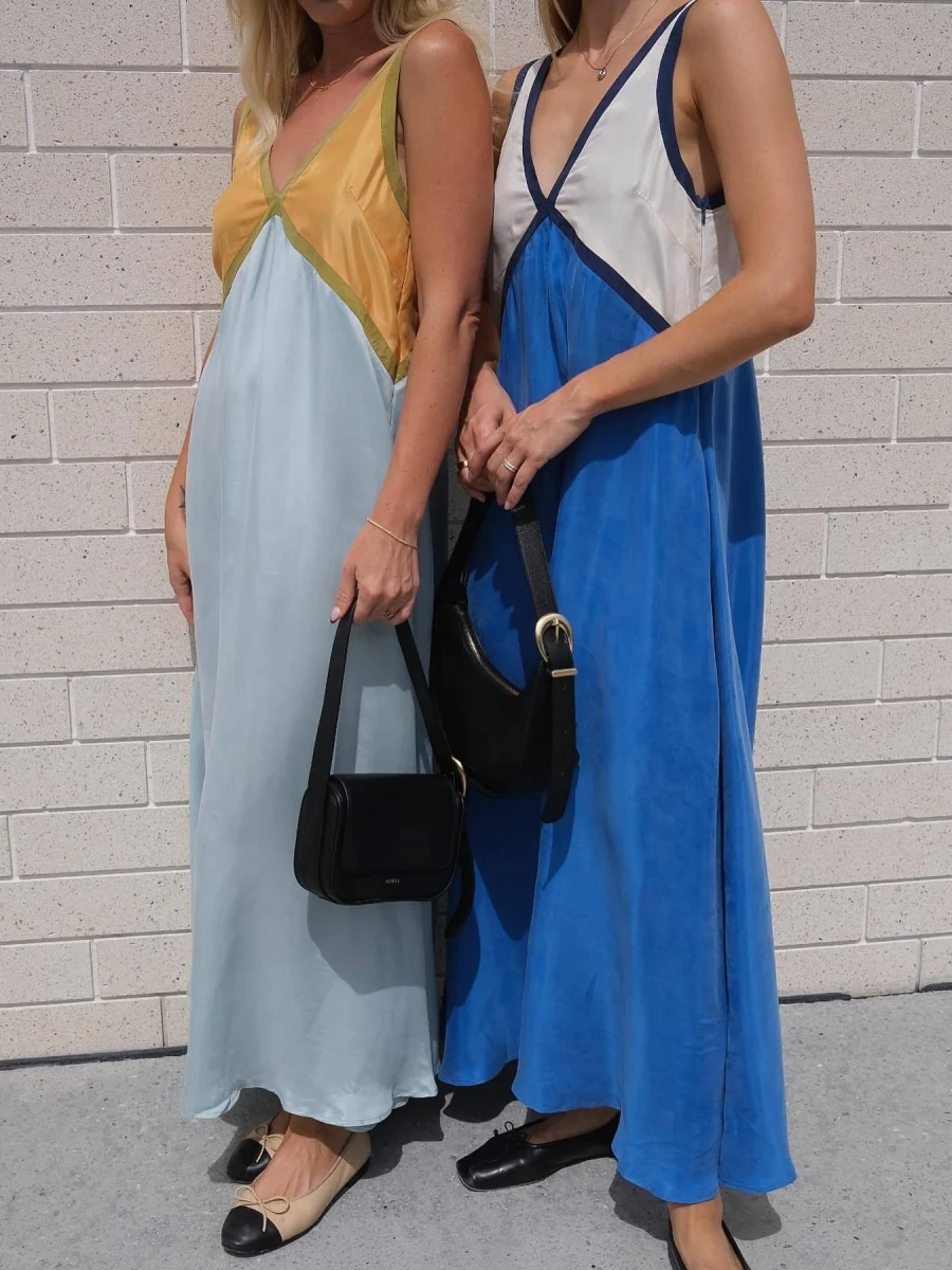 V-neck Sleeveless Color-blocked Maxi Dress - Image 3