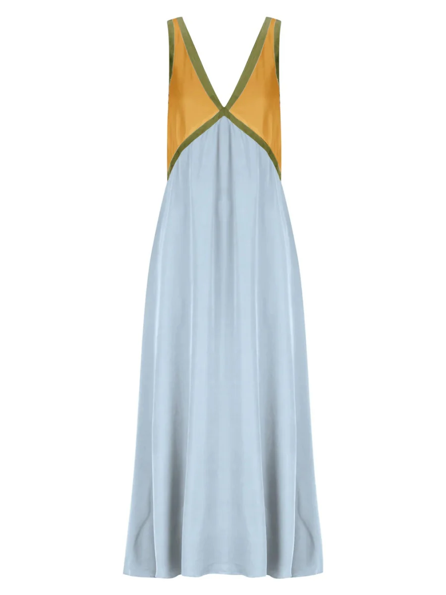 V-neck Sleeveless Color-blocked Maxi Dress - Image 8