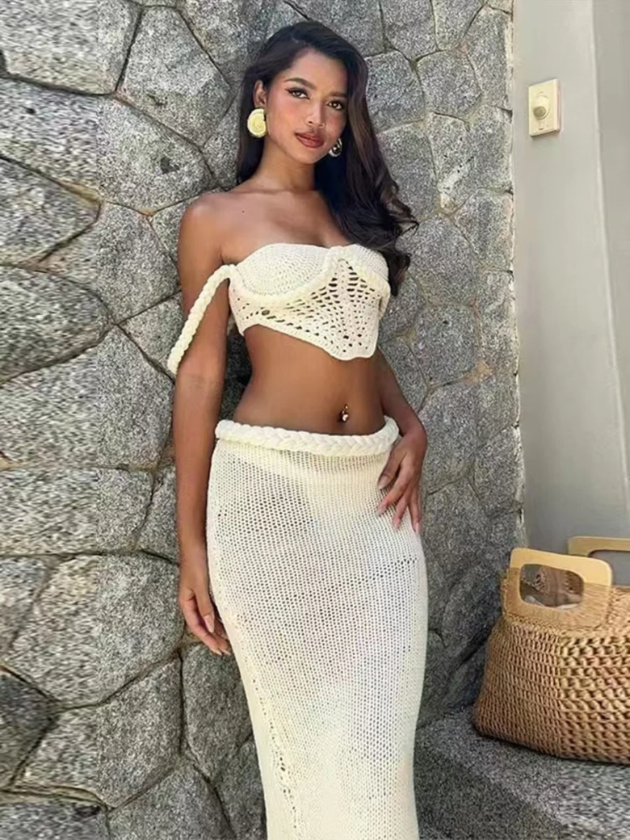 Resort-style Slit Skirt Set, Sexy Two-piece Set With Cutouts