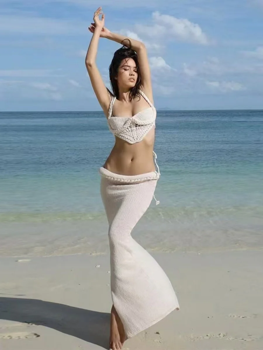 Resort-style Slit Skirt Set, Sexy Two-piece Set With Cutouts - Image 3