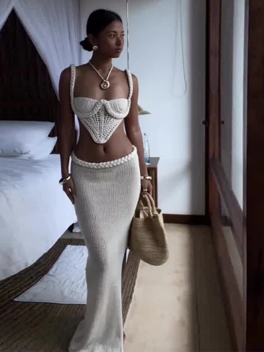 Resort-style Slit Skirt Set, Sexy Two-piece Set With Cutouts - Image 6