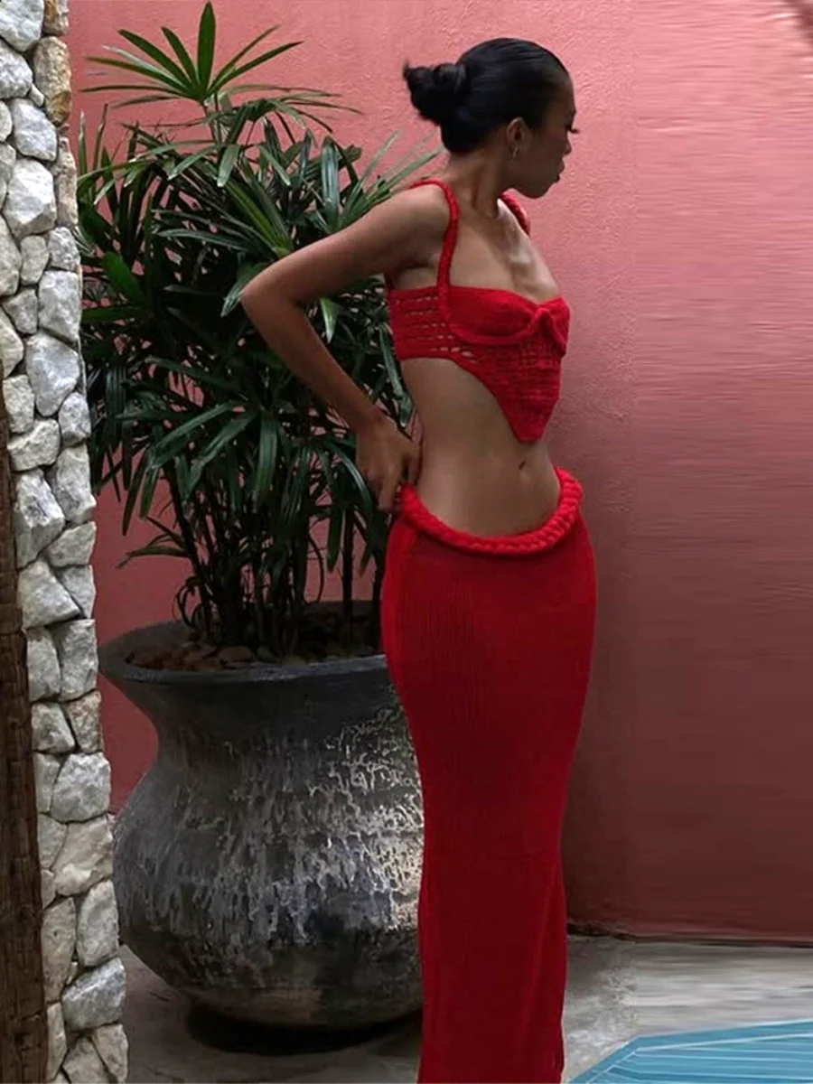 Resort-style Slit Skirt Set, Sexy Two-piece Set With Cutouts - Image 9