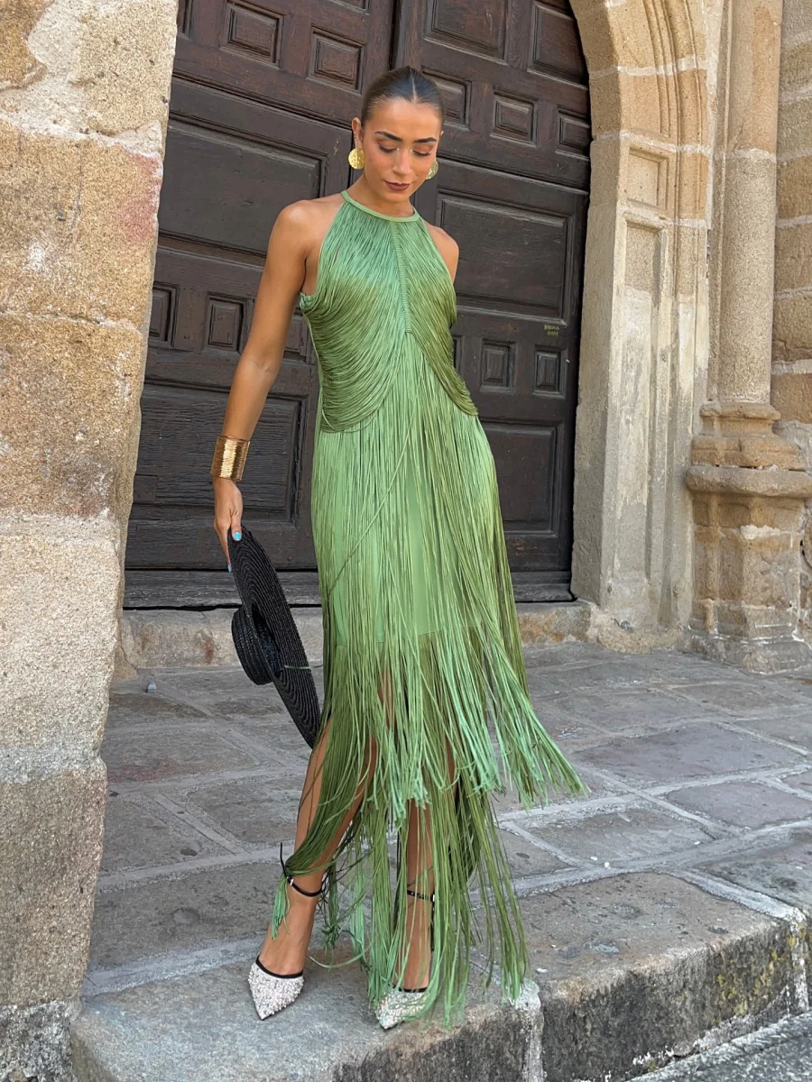 Halter-neck Tassel Long Dress - Image 4