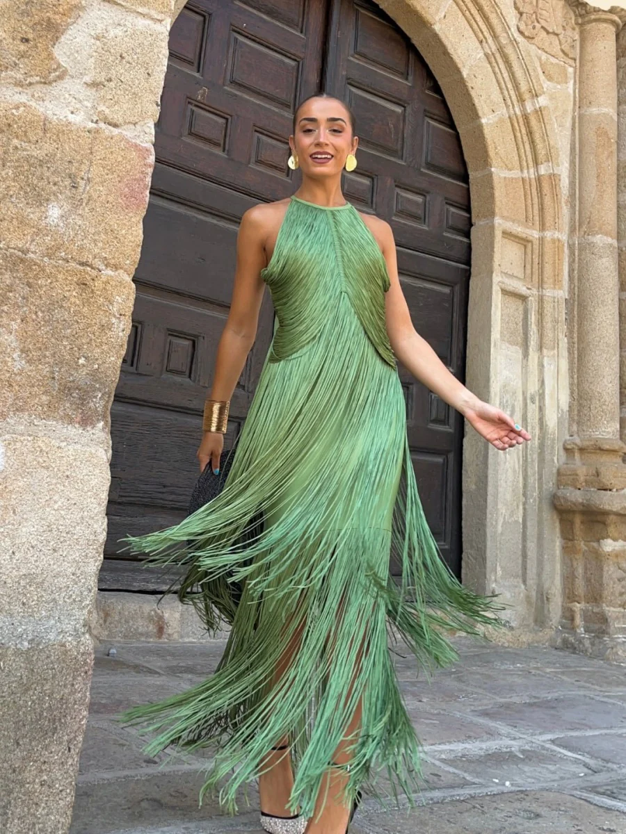 Halter-neck Tassel Long Dress - Image 5