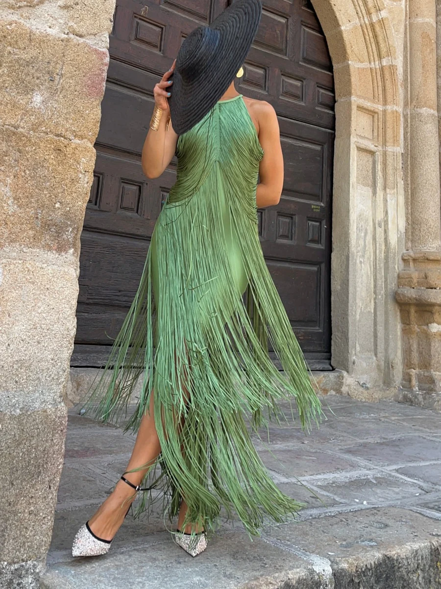 Halter-neck Tassel Long Dress - Image 8