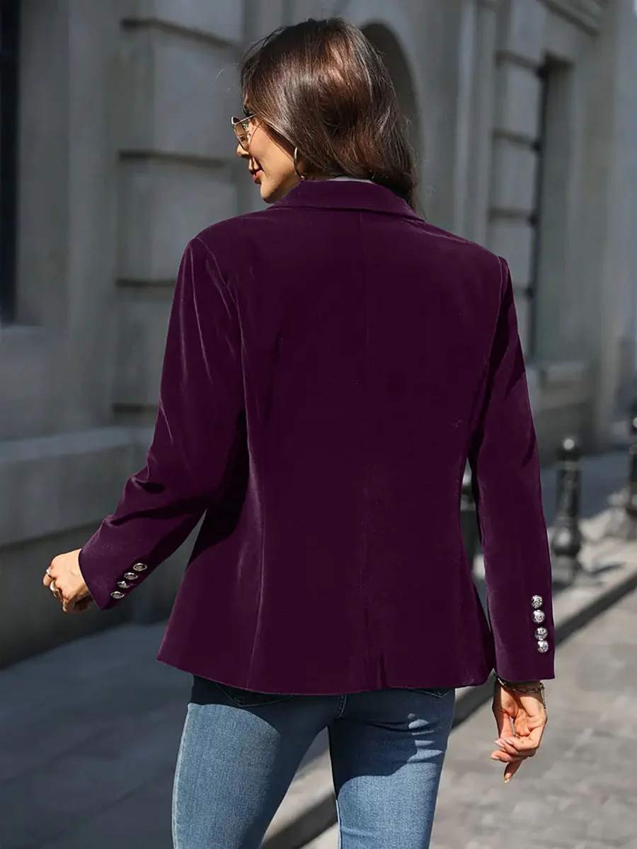 Slim Velvet Buttons Patch Pocket Blazer - Image 4