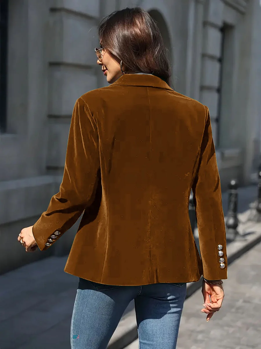 Slim Velvet Buttons Patch Pocket Blazer - Image 7