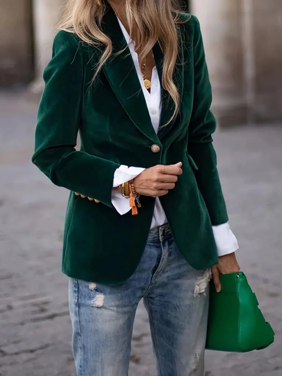 Slim Velvet Buttons Patch Pocket Blazer - Image 9