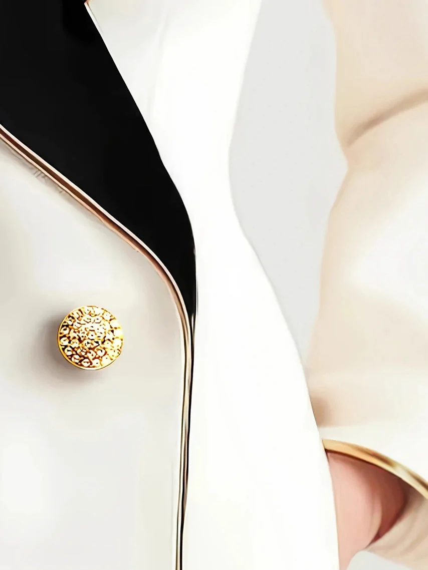 Grace Irregular Gold Trim Pearl Buttons Long Sleeve Slim Fit Profession Blazers - Image 3
