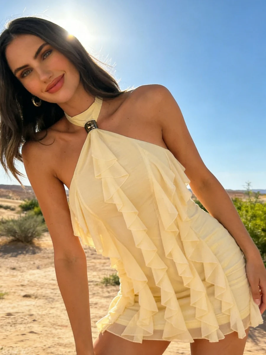 Halter Ruffle Hip-hugging Formal Dress Vacation Mini&Short Dresses - Image 14