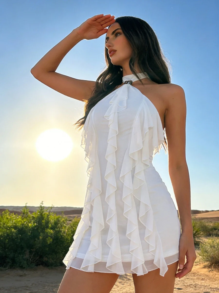 Halter Ruffle Hip-hugging Formal Dress Vacation Mini&Short Dresses - Image 3