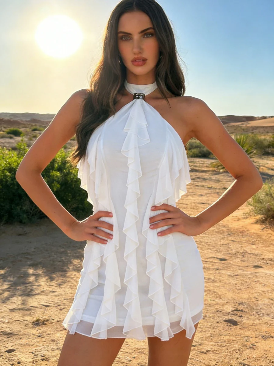 Halter Ruffle Hip-hugging Formal Dress Vacation Mini&Short Dresses - Image 5