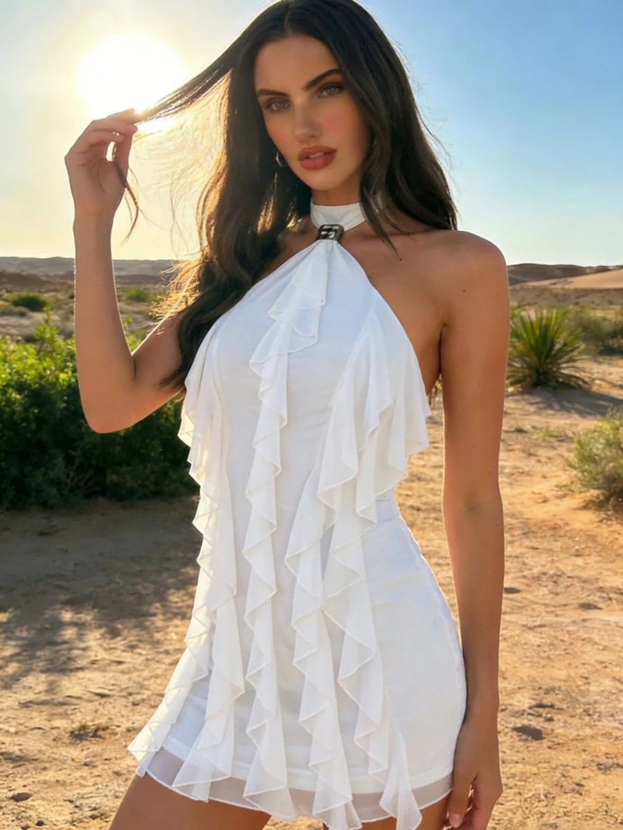 Halter Ruffle Hip-hugging Formal Dress Vacation Mini&Short Dresses - Image 6