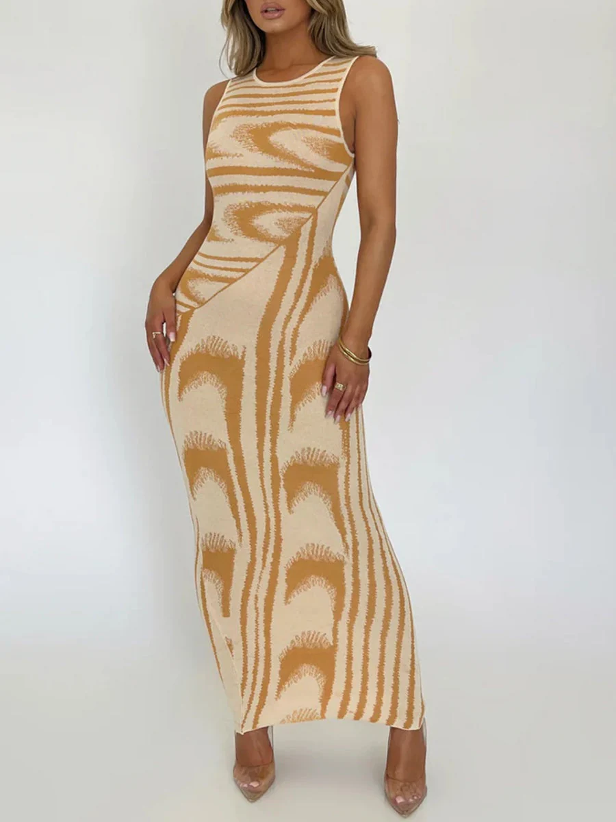 Stripes Gradient Hip-hugging Tight Fit Maxi Dresses