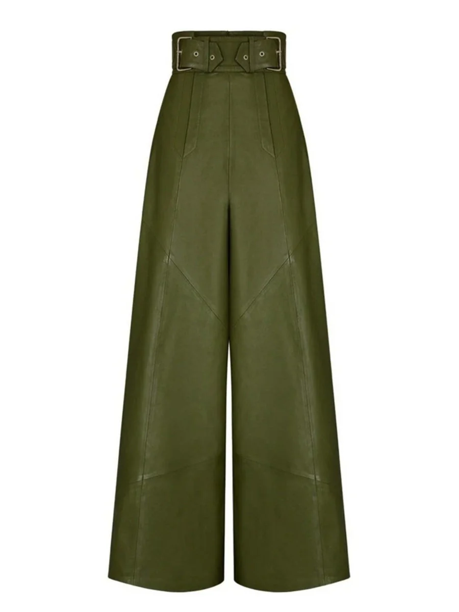 PU Straight-leg Leather Patchwork Trousers - Image 3