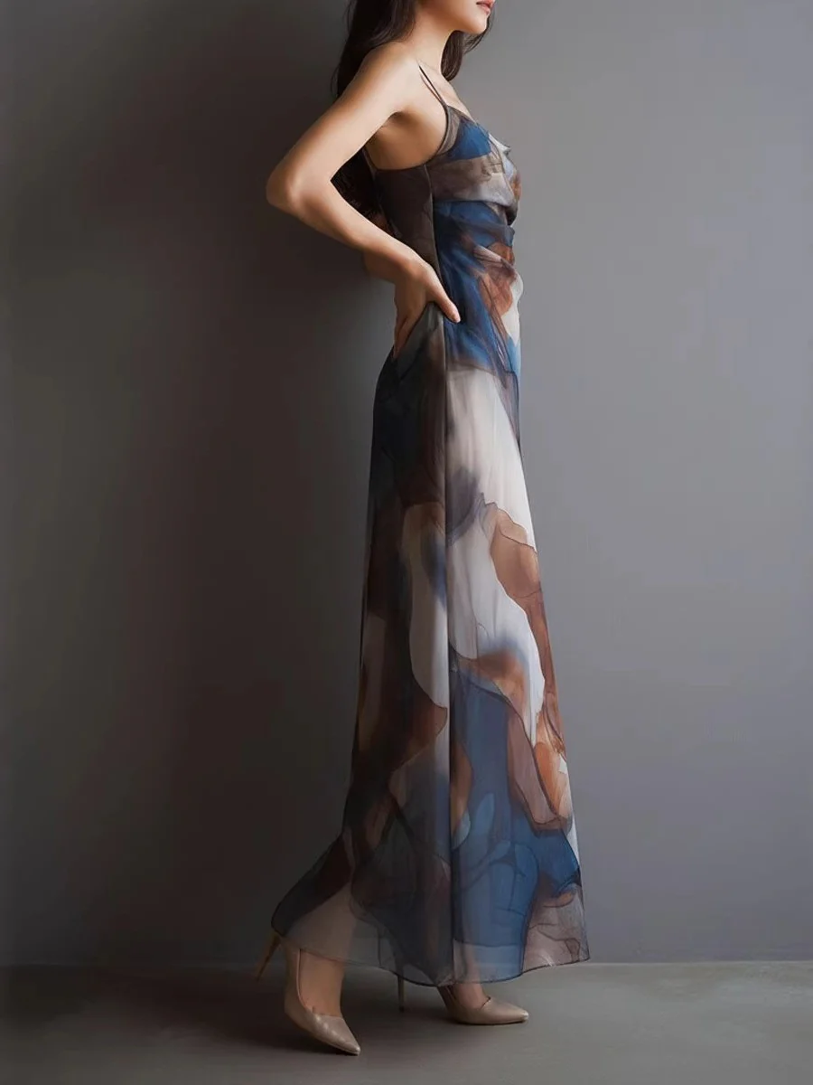 Chiffon Printed Blending Temperament Maxi Dresses - Image 4