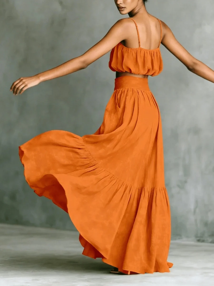 Strapless Loose Cropped High-waisted Midi Skirt Set 2-piece Sets - Image 2