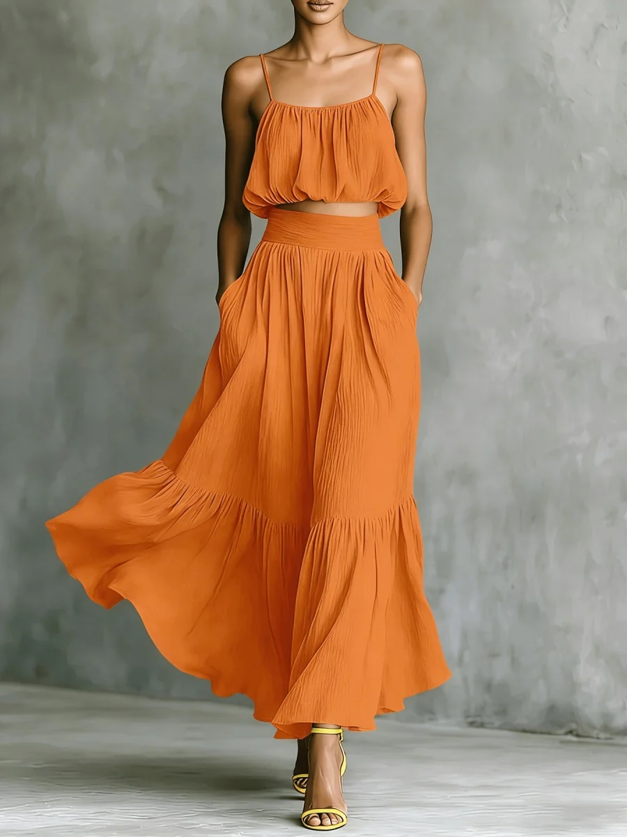 Strapless Loose Cropped High-waisted Midi Skirt Set 2-piece Sets - Image 3