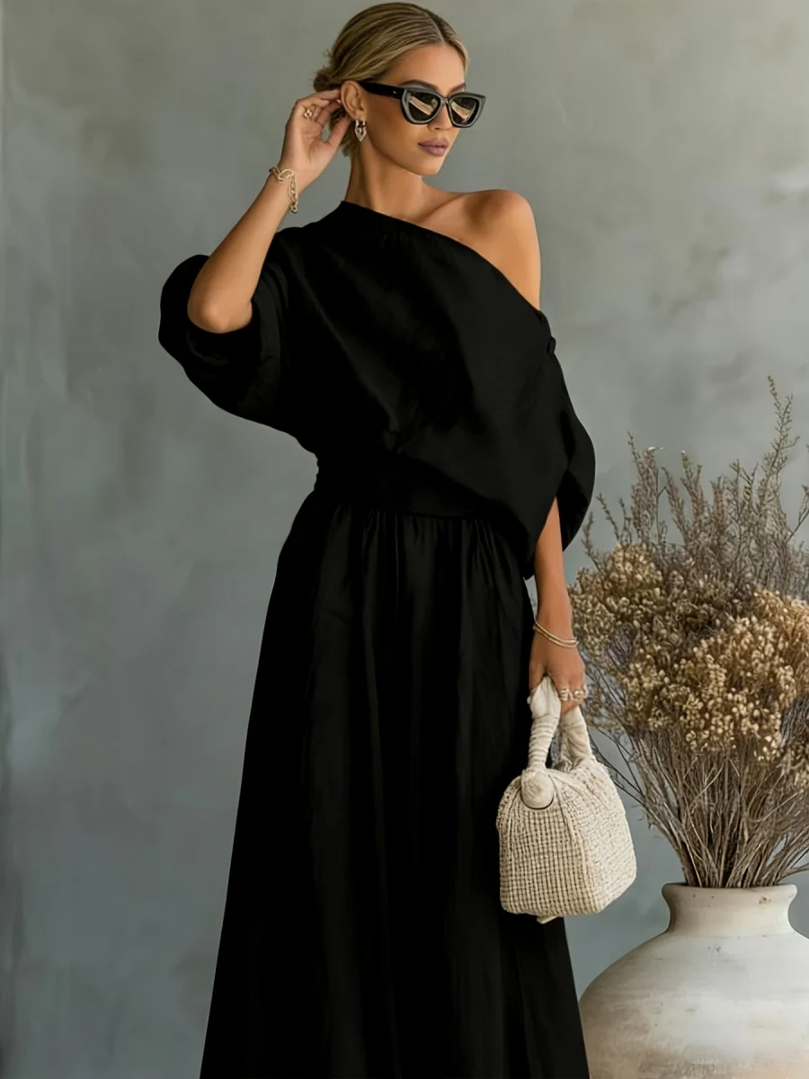 Loose-fit Off-shoulder Jacket Wide-leg Pants Set 2-piece Sets - Image 10