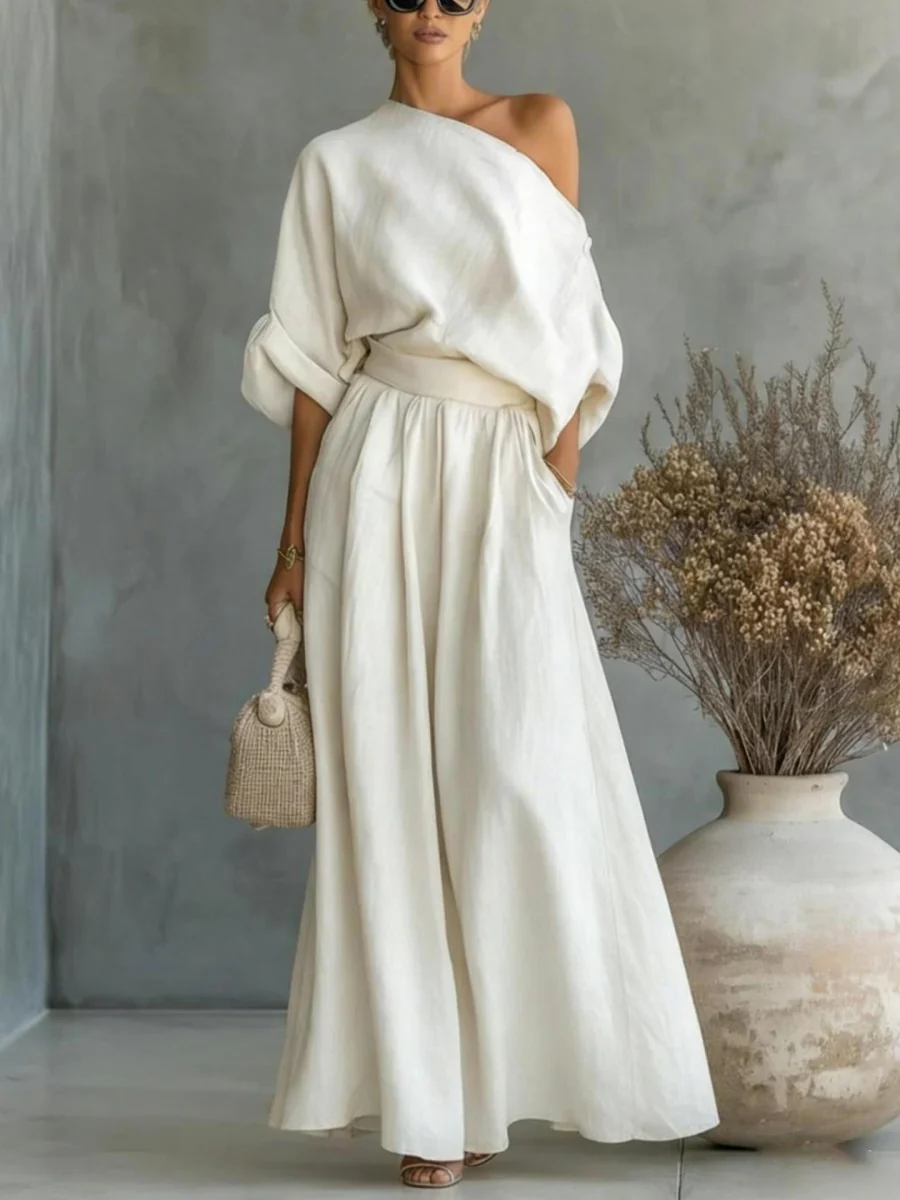 Loose-fit Off-shoulder Jacket Wide-leg Pants Set 2-piece Sets - Image 11