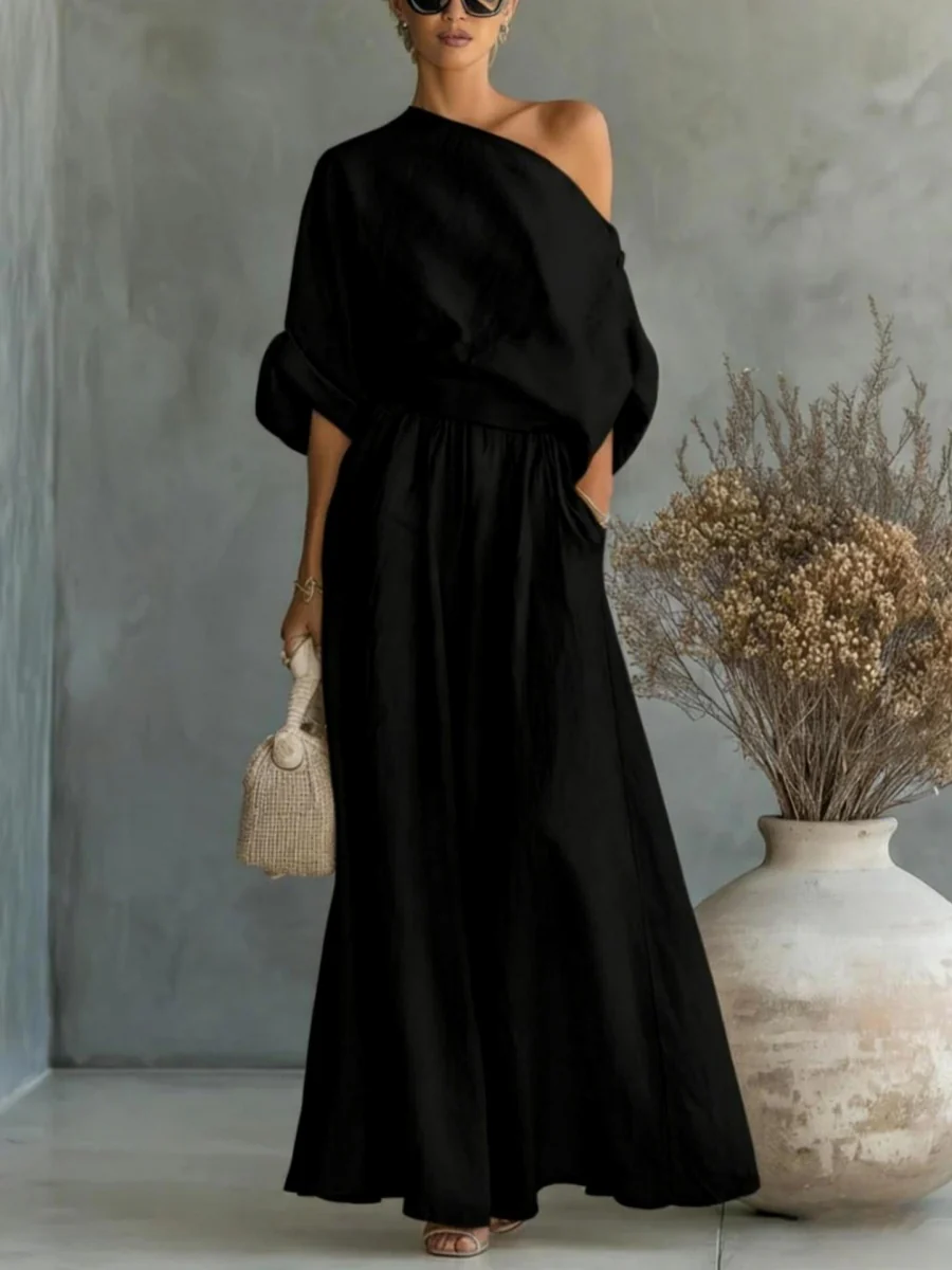 Loose-fit Off-shoulder Jacket Wide-leg Pants Set 2-piece Sets - Image 8