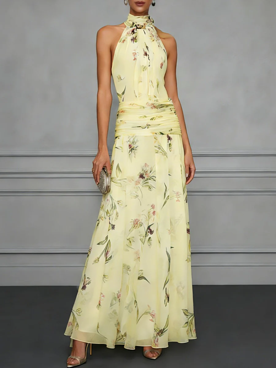 Halter Printed Temperament Waist Parties Maxi Dresses - Image 13