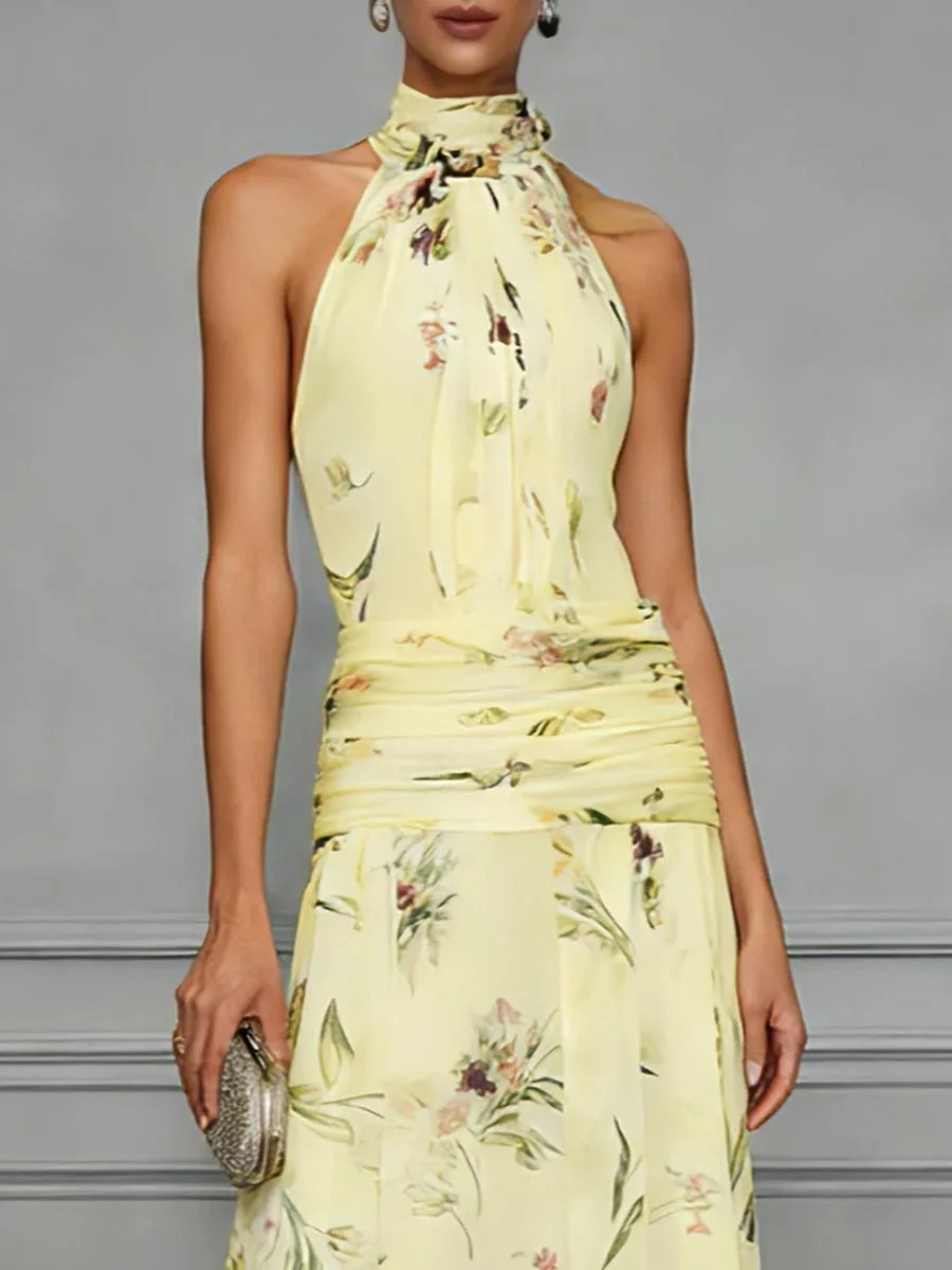 Halter Printed Temperament Waist Parties Maxi Dresses - Image 14