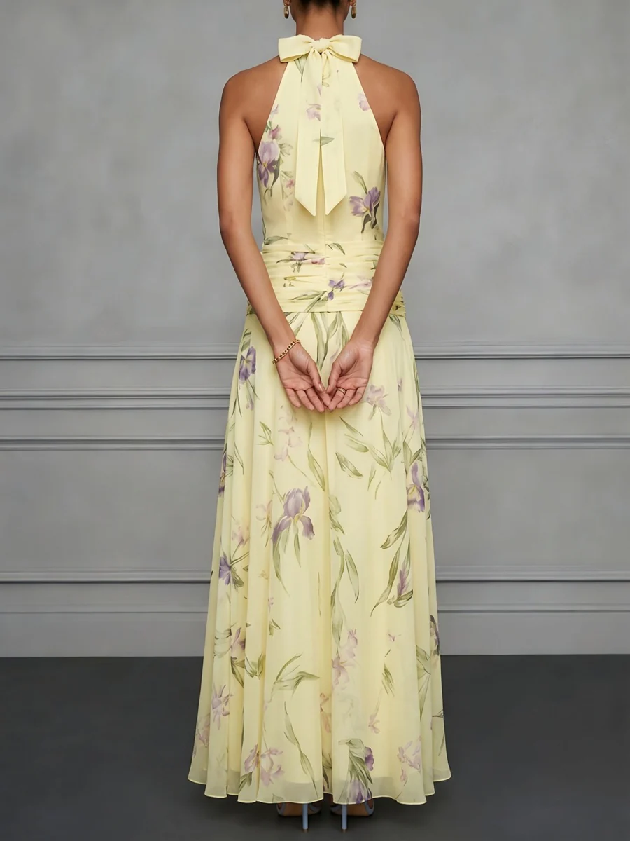 Halter Printed Temperament Waist Parties Maxi Dresses - Image 15