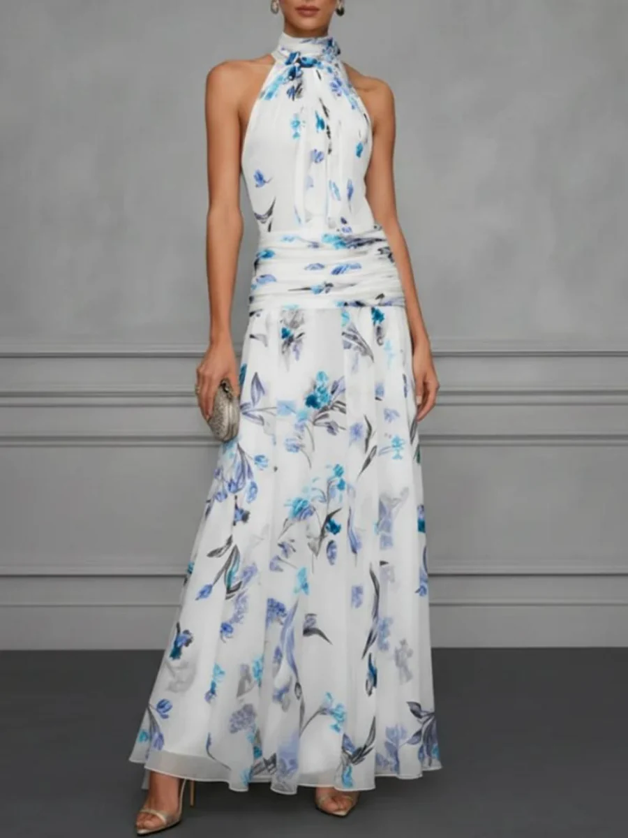 Halter Printed Temperament Waist Parties Maxi Dresses - Image 16