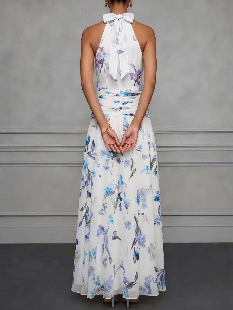 Halter Printed Temperament Waist Parties Maxi Dresses - Image 18