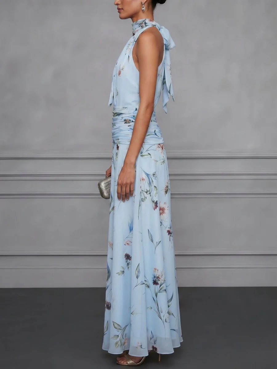 Halter Printed Temperament Waist Parties Maxi Dresses - Image 4