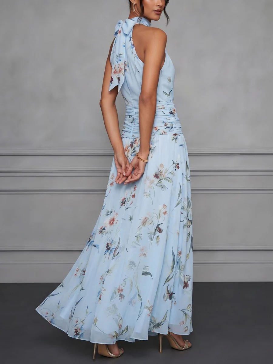 Halter Printed Temperament Waist Parties Maxi Dresses - Image 5