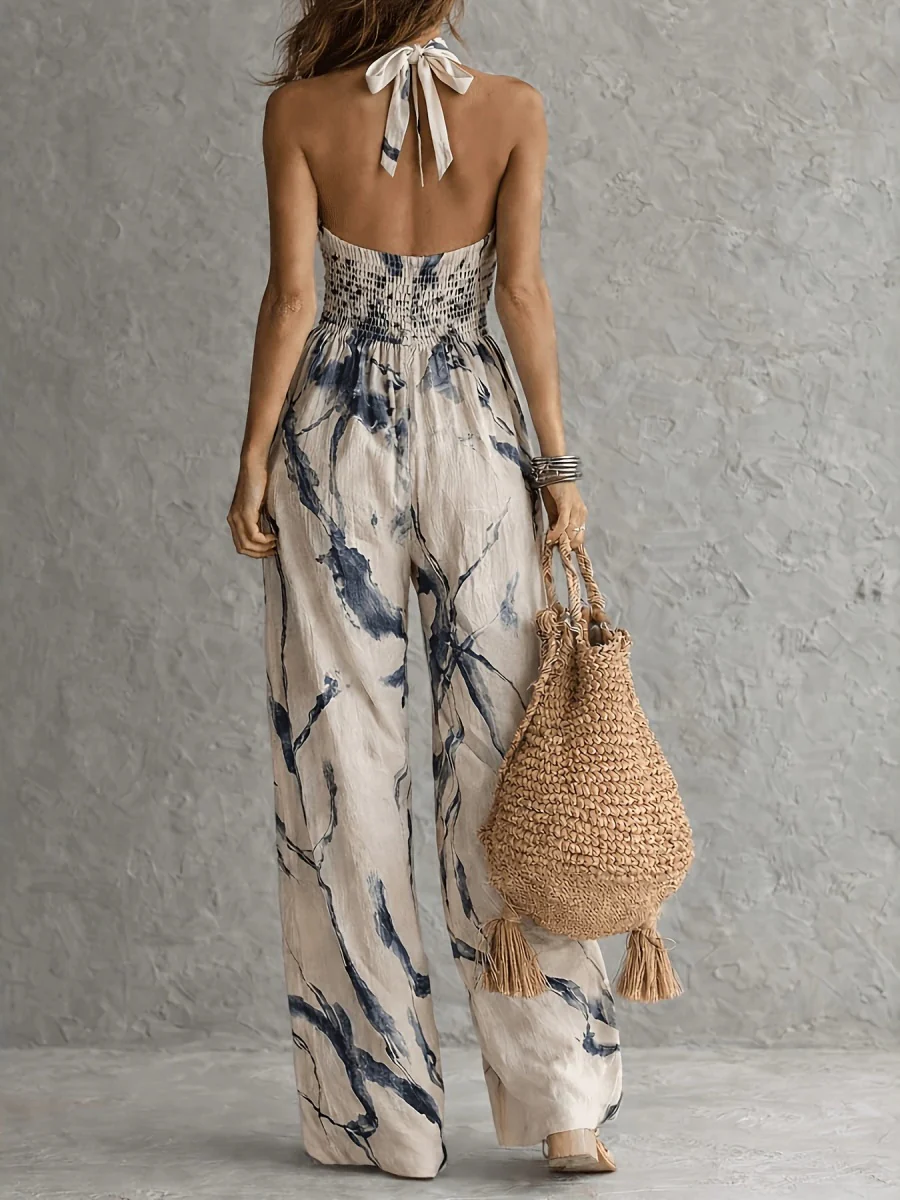 Ink And Wash Printing Halter Wide-leg Pants Temperament Jumpsuits - Image 2