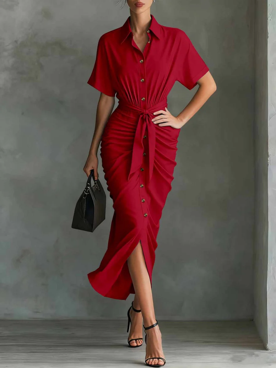 Shirt Dress Lace Up Grace Temperament Maxi Dresses