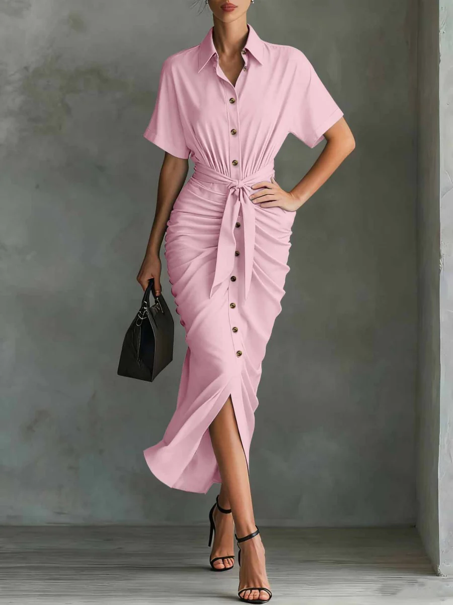 Shirt Dress Lace Up Grace Temperament Maxi Dresses - Image 5