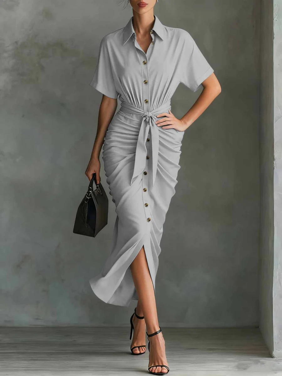 Shirt Dress Lace Up Grace Temperament Maxi Dresses - Image 7