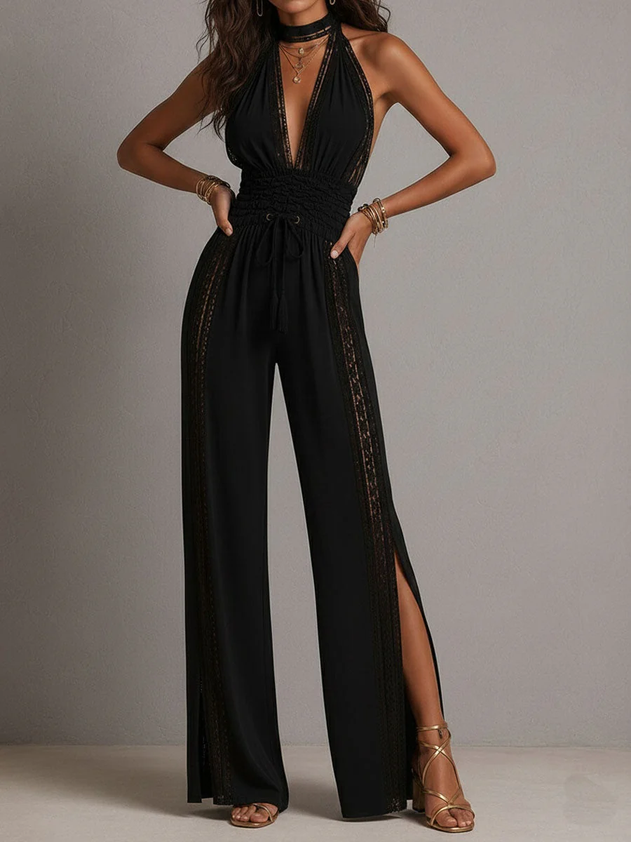 V-neck Lace Stitching Temperament Grace Pants Jumpsuits - Image 2