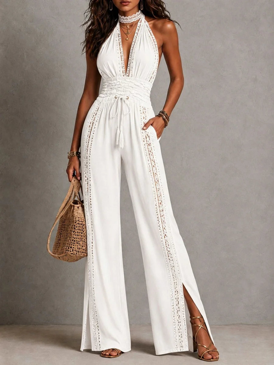 V-neck Lace Stitching Temperament Grace Pants Jumpsuits - Image 8