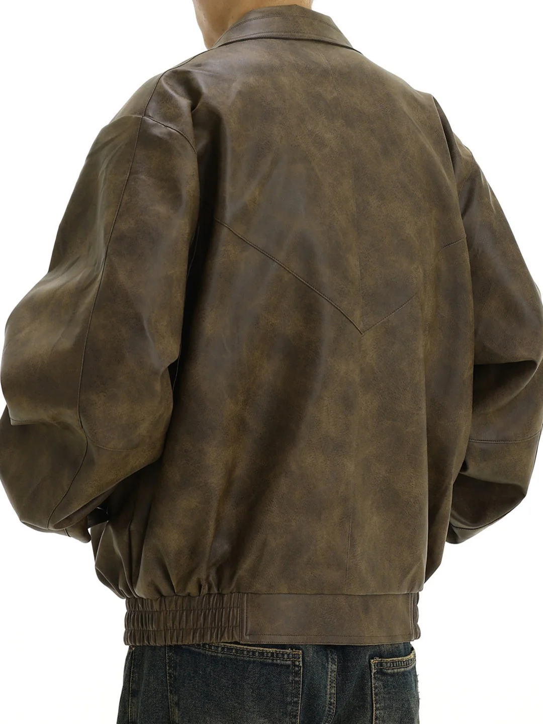 Brown Distressed Lapel Leather Jacket Jackets - Image 3